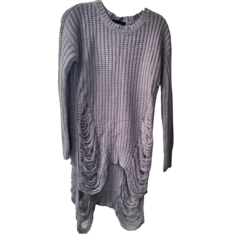 Active USA Blue Scoop Neck Distressed Knit Sweater